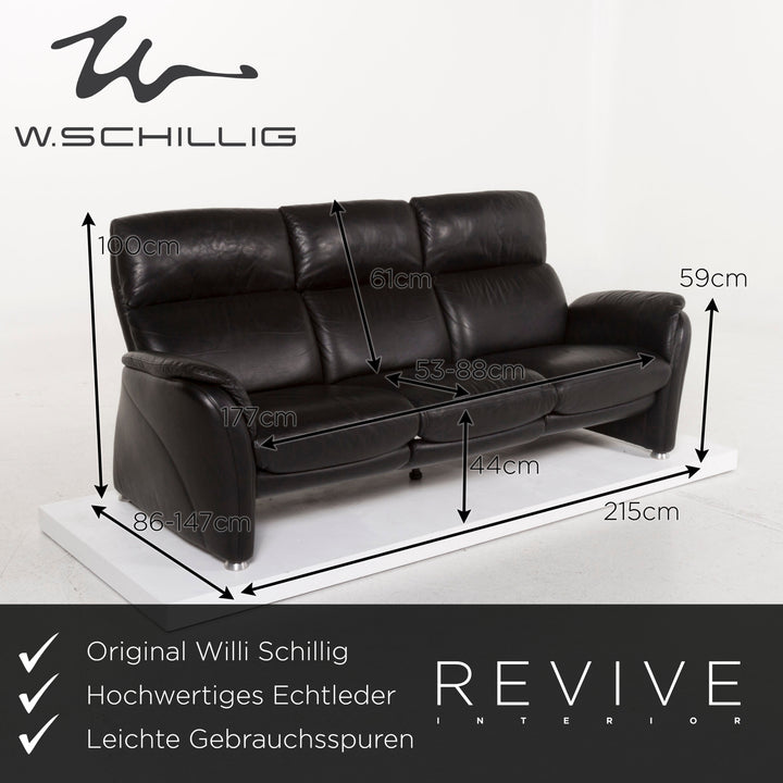 Willi Schillig leather sofa set black three-seater including function #13292