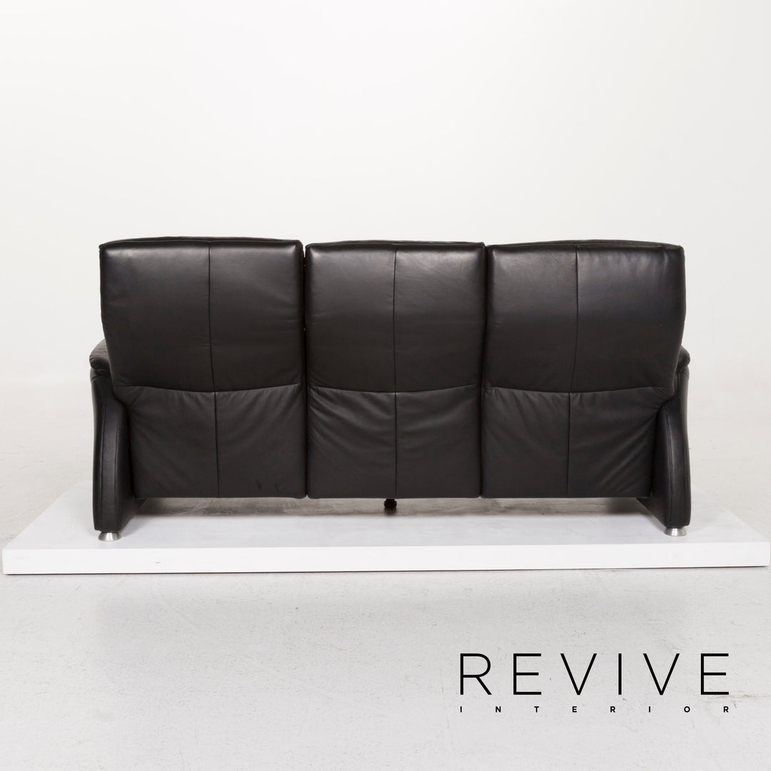 Willi Schillig leather sofa set black three-seater including function #13292