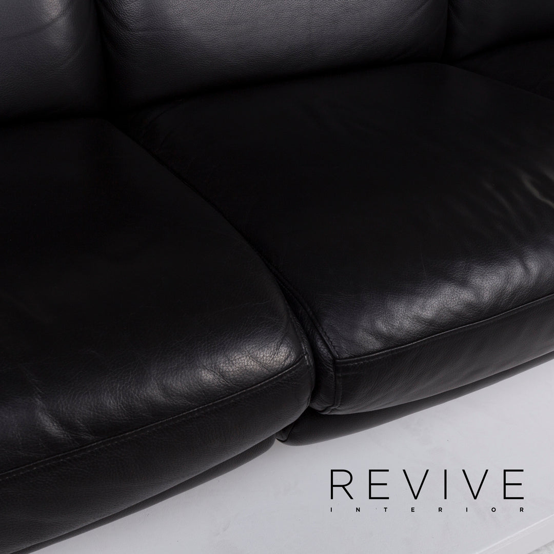 Willi Schillig leather sofa set black three-seater including function #13292