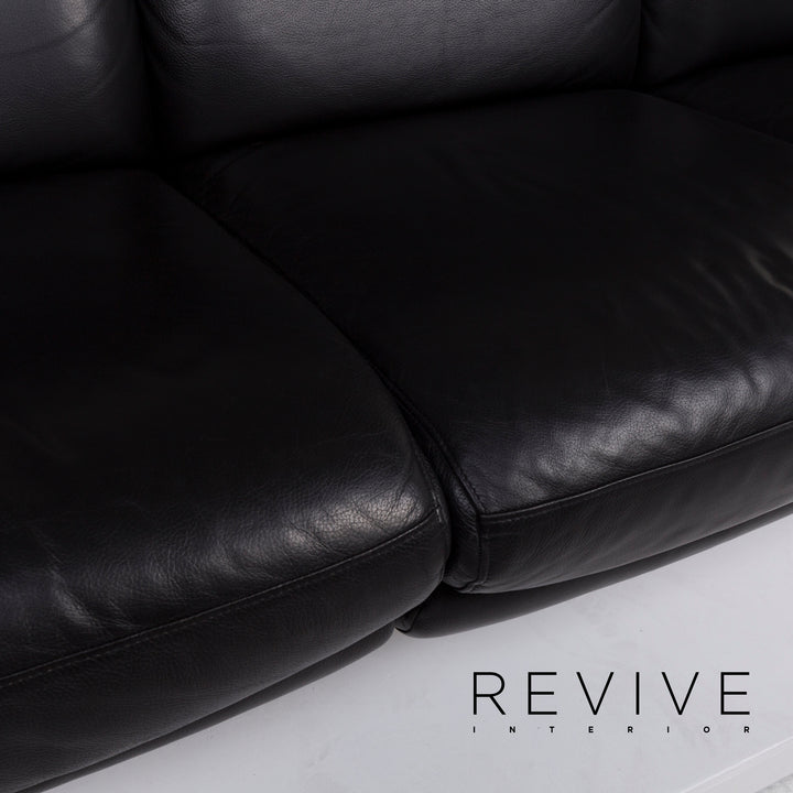 Willi Schillig leather sofa set black three-seater including function #13292