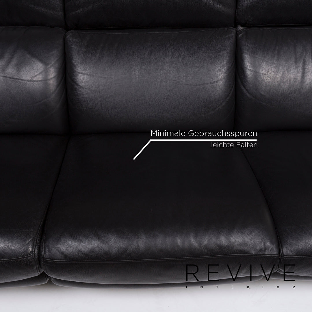 Willi Schillig leather sofa set black three-seater including function #13292