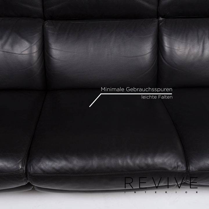 Willi Schillig leather sofa set black three-seater including function #13292