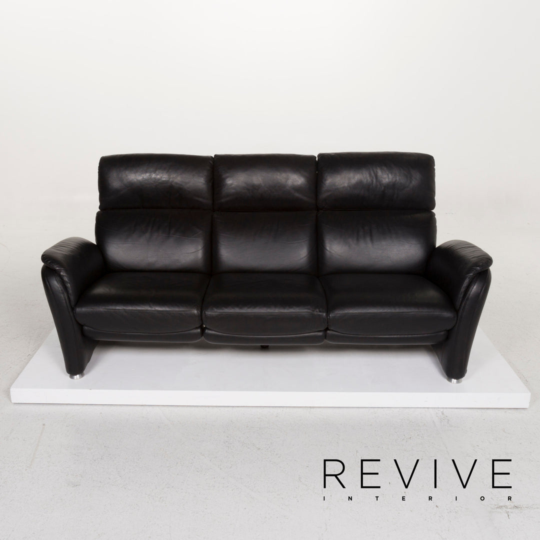 Willi Schillig leather sofa set black three-seater including function #13292