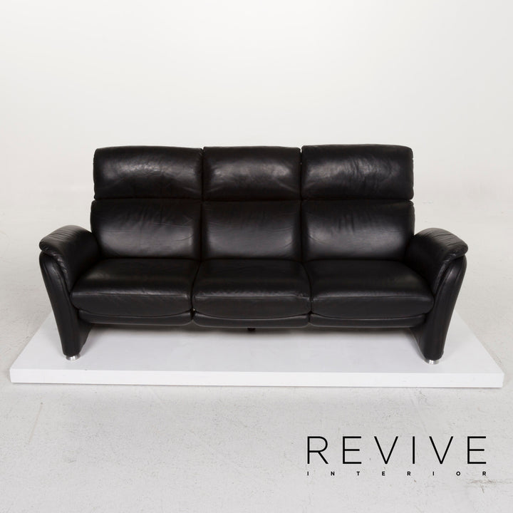 Willi Schillig leather sofa set black three-seater including function #13292