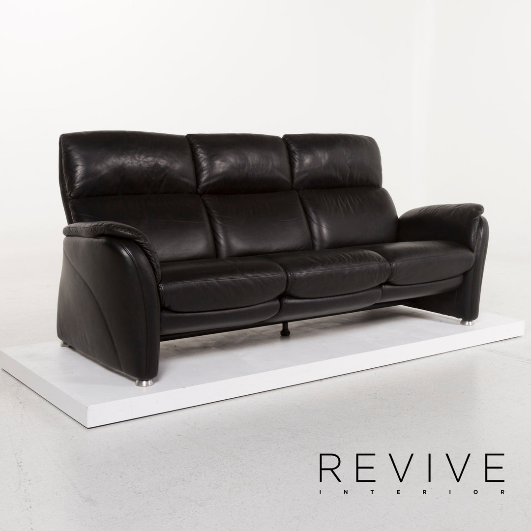 Willi Schillig leather sofa set black three-seater including function #13292
