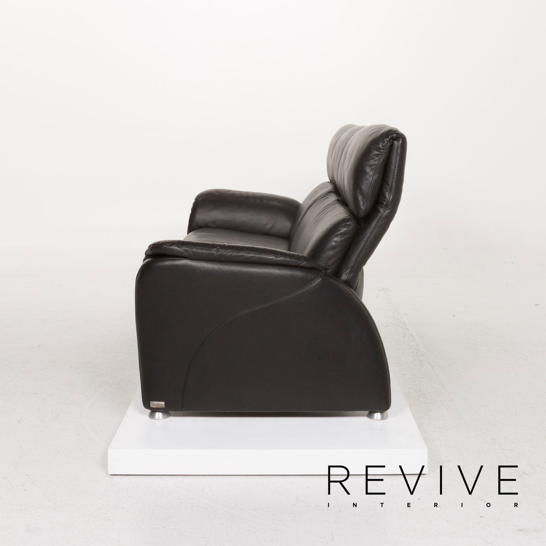 Willi Schillig leather sofa set black three-seater including function #13292