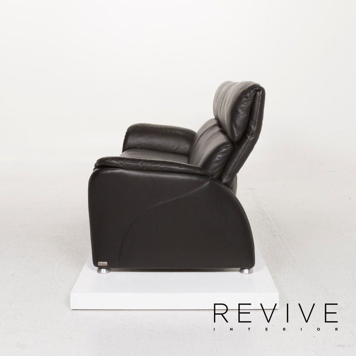 Willi Schillig leather sofa set black three-seater including function #13292