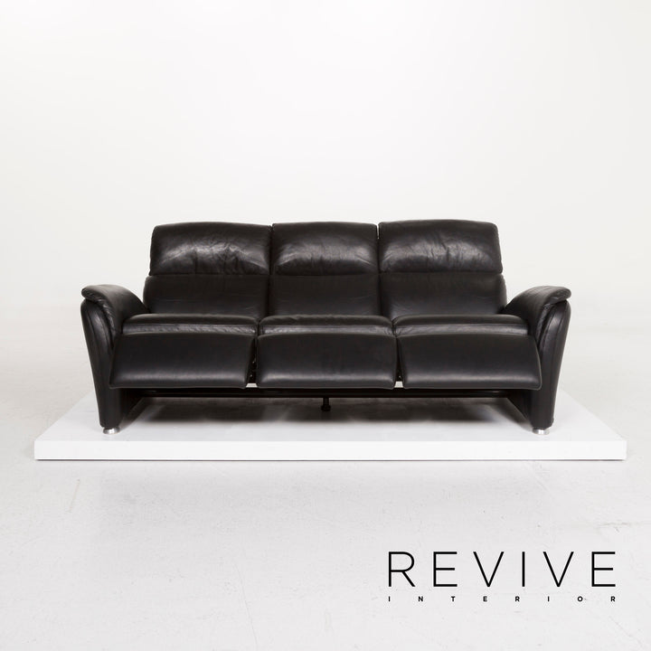 Willi Schillig leather sofa set black three-seater including function #13292