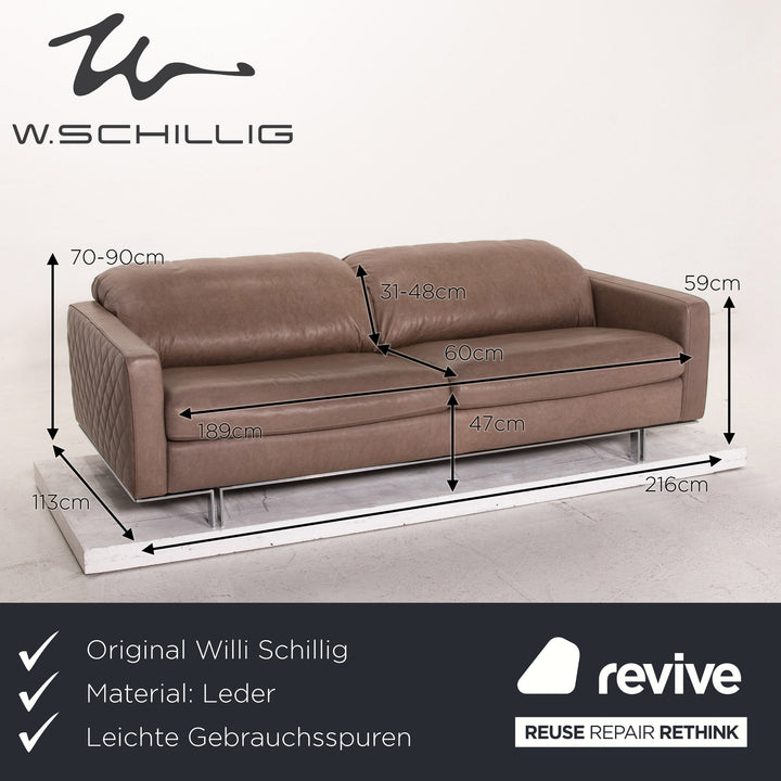 Willi Schillig Leder Sofa Grau Beige Dreisitzer Couch #15364