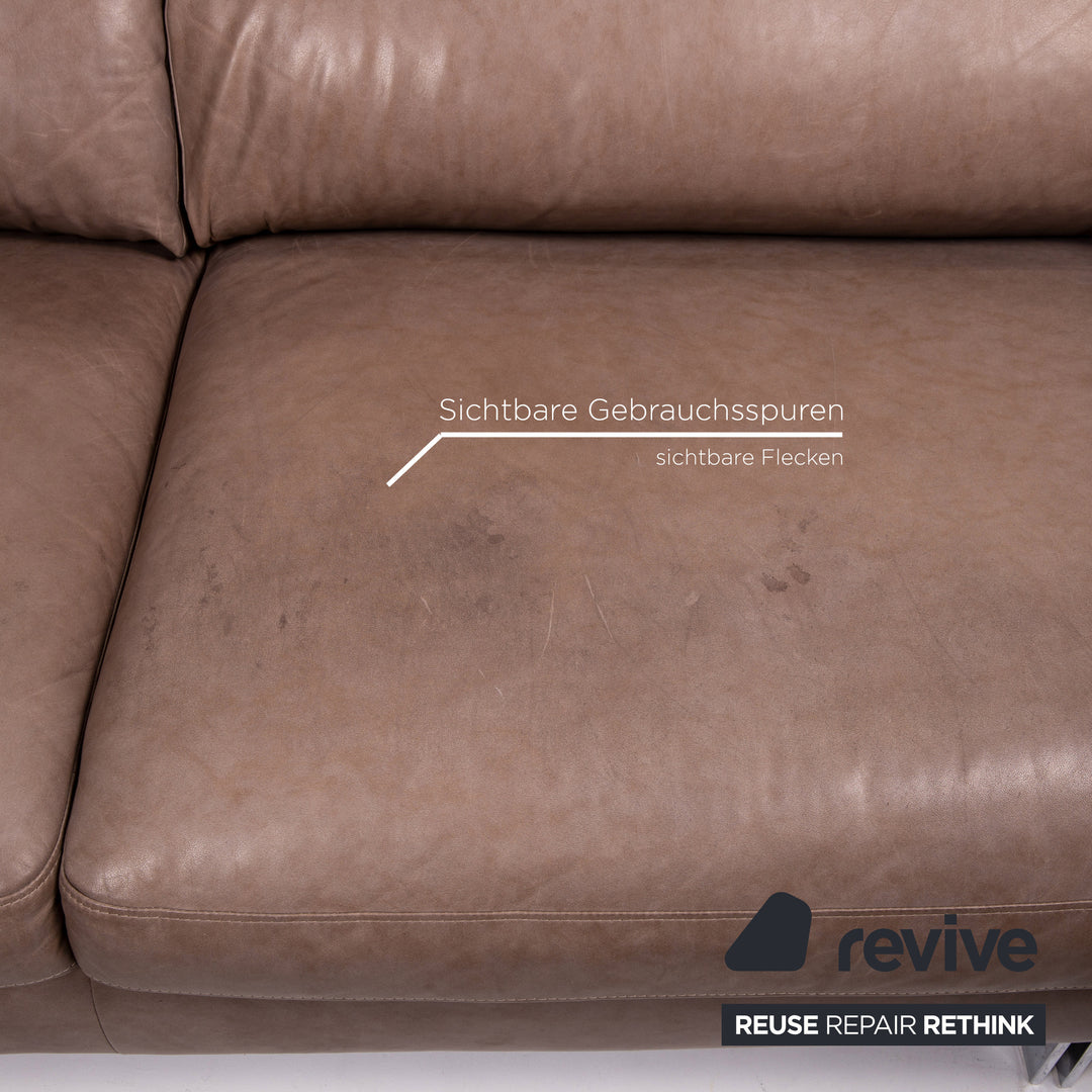 Willi Schillig Leder Sofa Grau Beige Zweisitzer Couch #15365