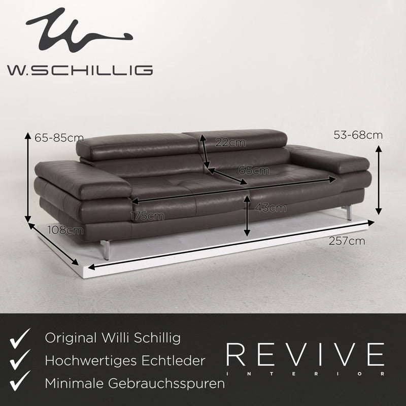 Willi Schillig Leder Sofa Grau Zweisitzer Couch 