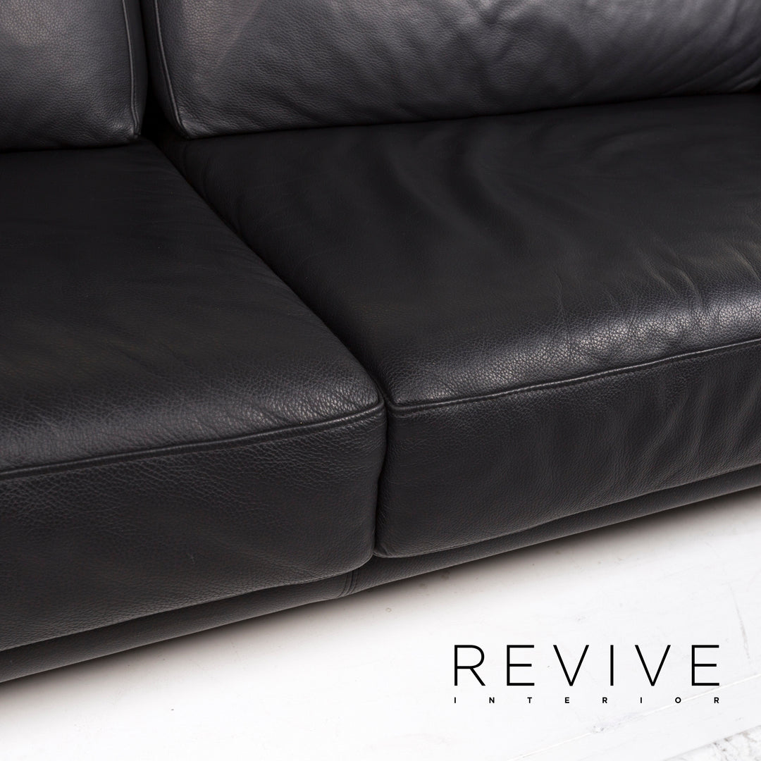 Willi Schillig leather sofa black three-seater couch #12853