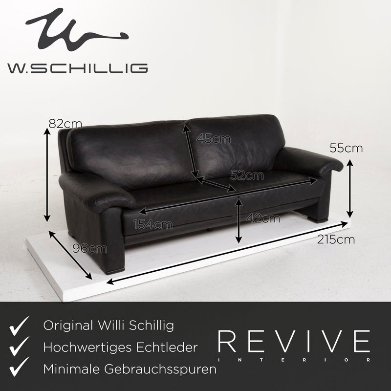 Willi Schillig Leder Sofa Schwarz Dreisitzer Couch 