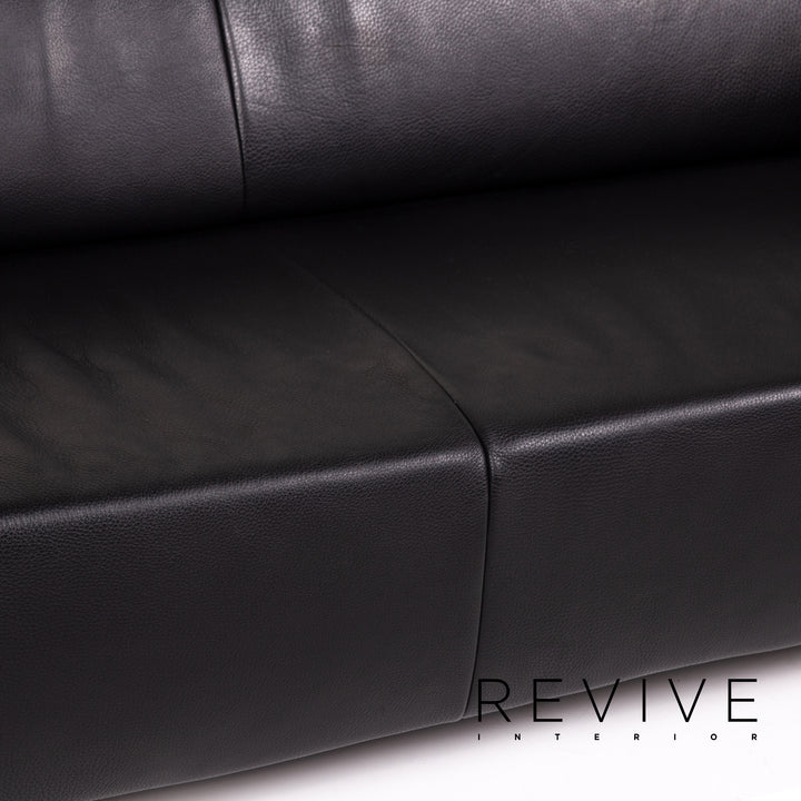 Willi Schillig leather sofa black three-seater couch #14415