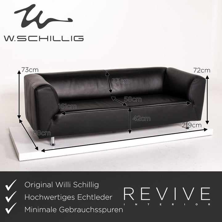 Willi Schillig Leder Sofa Schwarz Dreisitzer Couch #14415