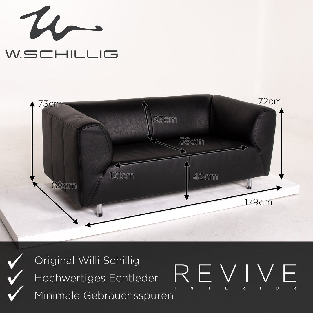Willi Schillig Leder Sofa Schwarz Zweisitzer Couch #14416