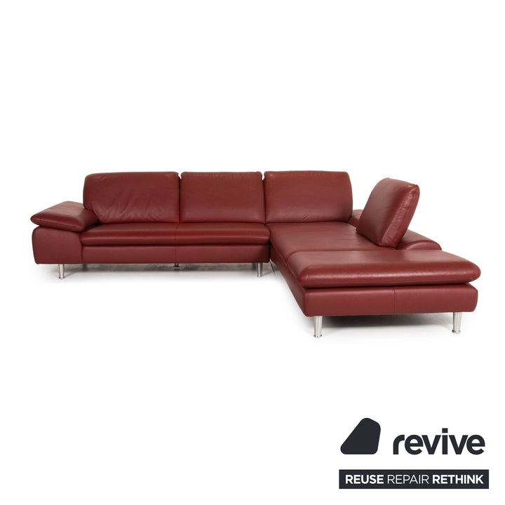 Willi Schillig Loop Leather Corner Sofa Dark Red Red Function Couch #13408