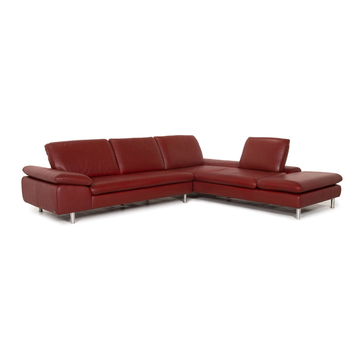 Willi Schillig Loop Leather Corner Sofa Dark Red Red Function Couch #13408