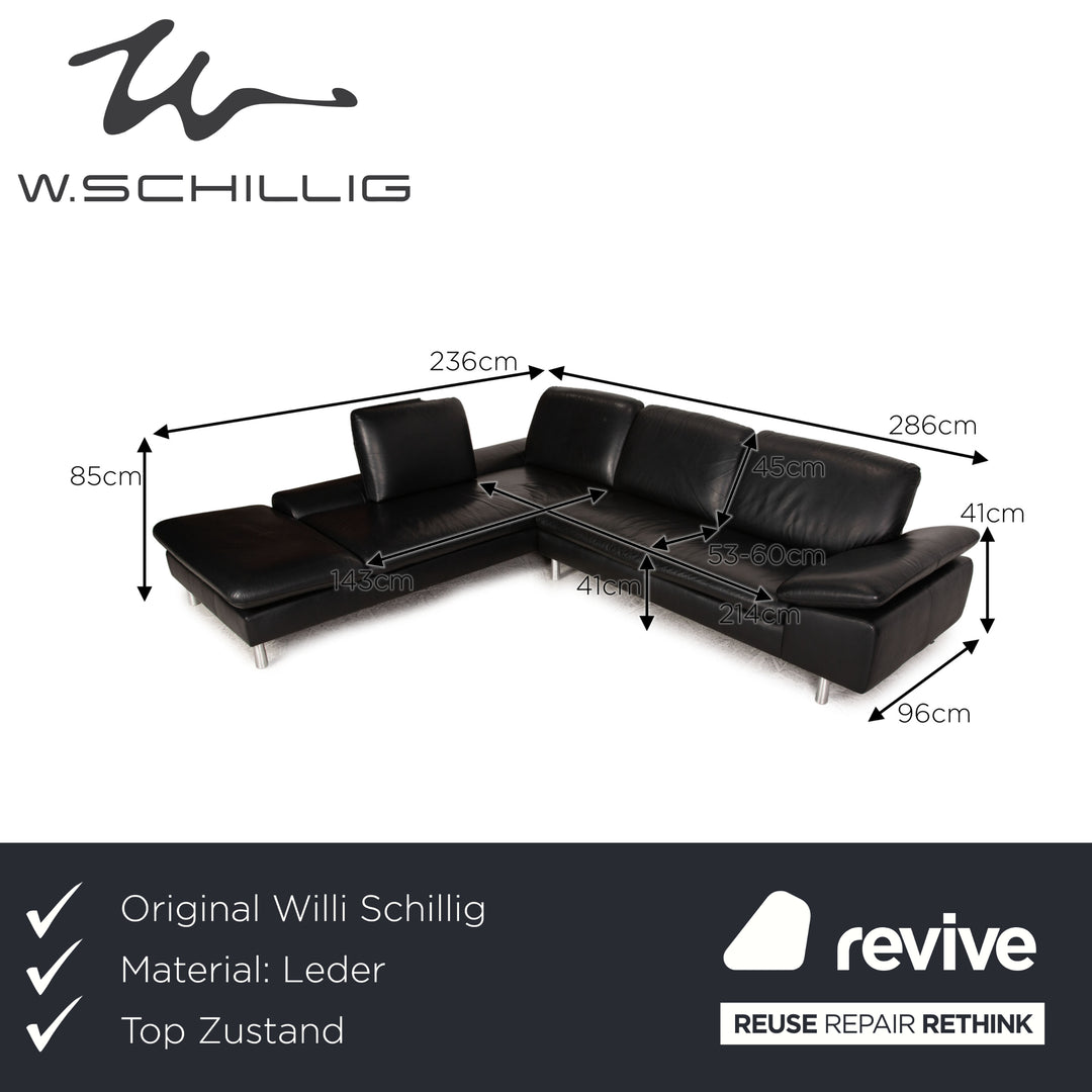 Willi Schillig Loop Leder Ecksofa Schwarz Sofa Couch Funktion Recamiere links