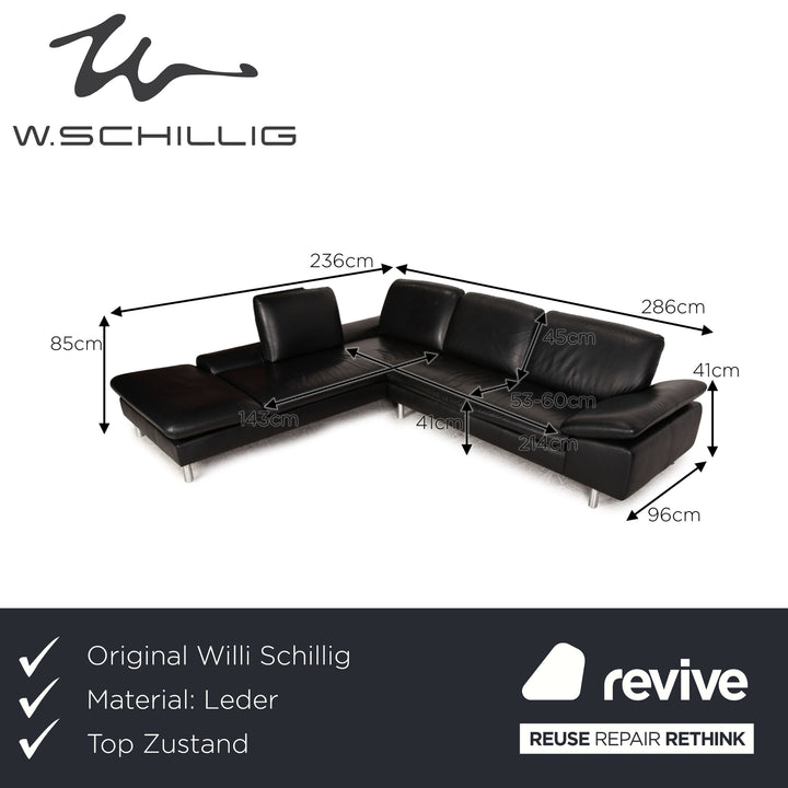 Willi Schillig Loop Leder Ecksofa Schwarz Sofa Couch Funktion Recamiere links