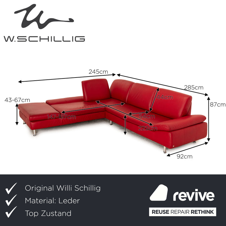 Willi Schillig Loop Leder Rot Ecksofa manuelle Funktion Recamiere links