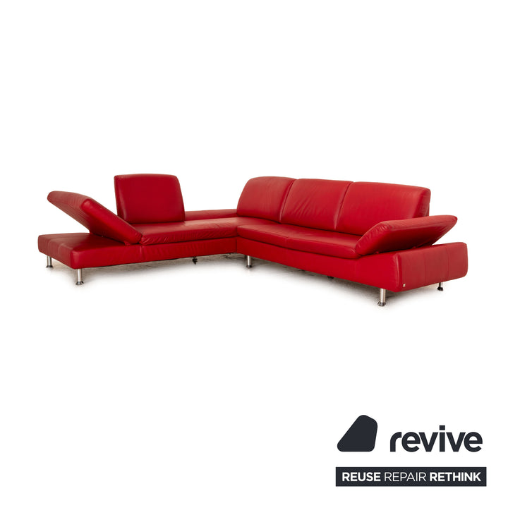 Willi Schillig Loop Leder Rot Ecksofa manuelle Funktion Recamiere links