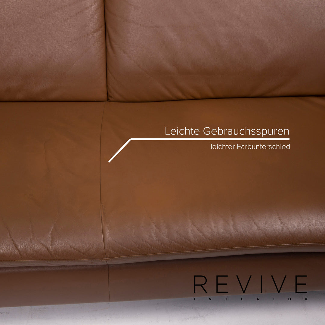 Willi Schillig Loop Leder Sofa Garnitur Braun 1x Ecksofa 1x Hocker #15371
