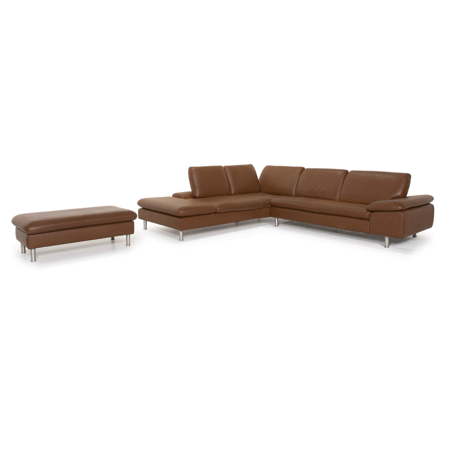 Willi Schillig Loop Leder Sofa Garnitur Braun 1x Ecksofa 1x Hocker #15371