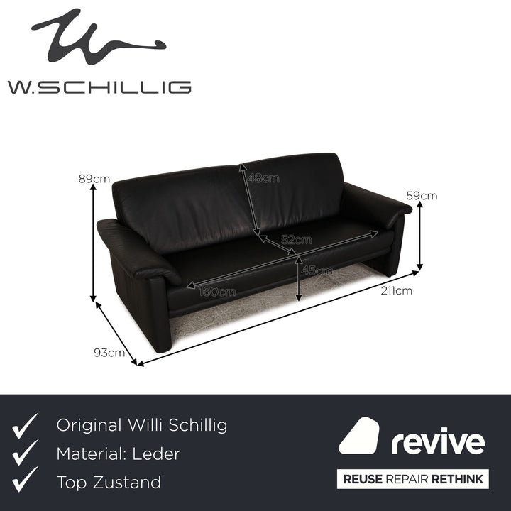 Willi Schillig Lucca leather three-seater black sofa couch