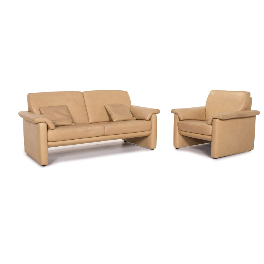 Willi Schillig Lucca leather sofa set beige 1x two-seater 1x armchair #15514