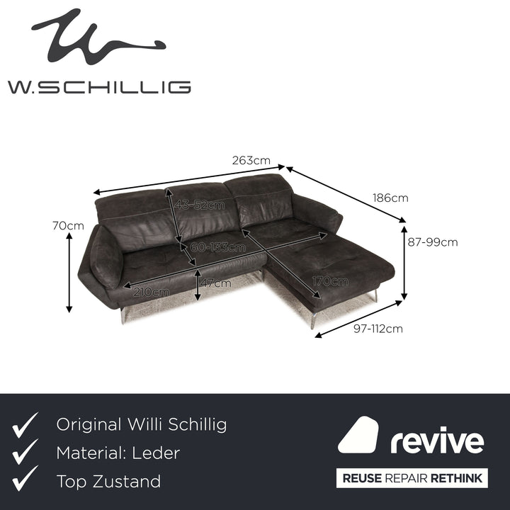Willi Schillig Soft Leder Ecksofa Anthrazit Sofa Couch Funktion