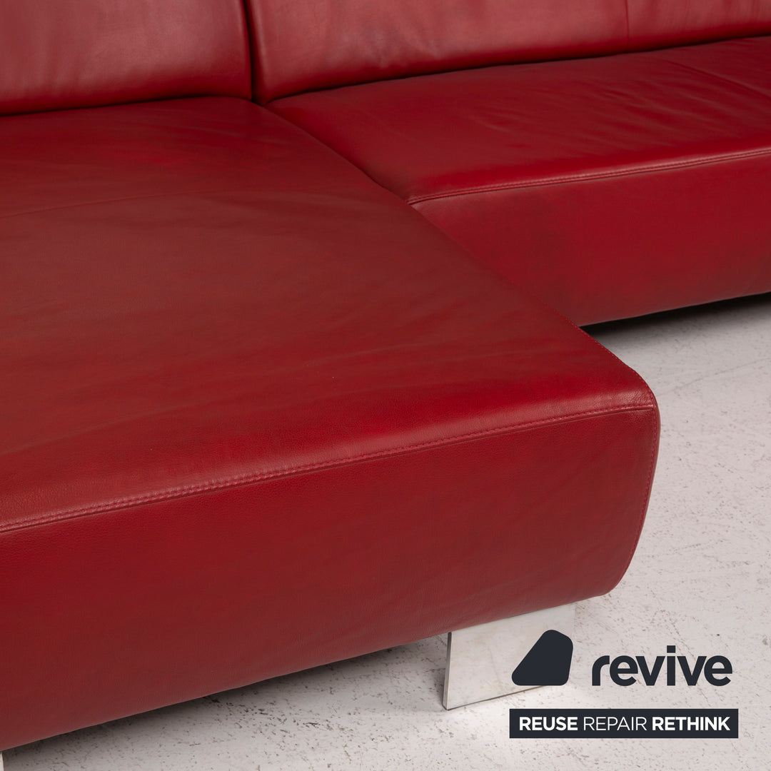 Willi Schillig Taboo Leather Corner Sofa Red Sofa #14958