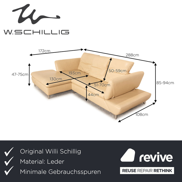 Willi Schillig Taoo Leder Ecksofa Creme Recamiere Links manuelle Funktion Sofa Couch