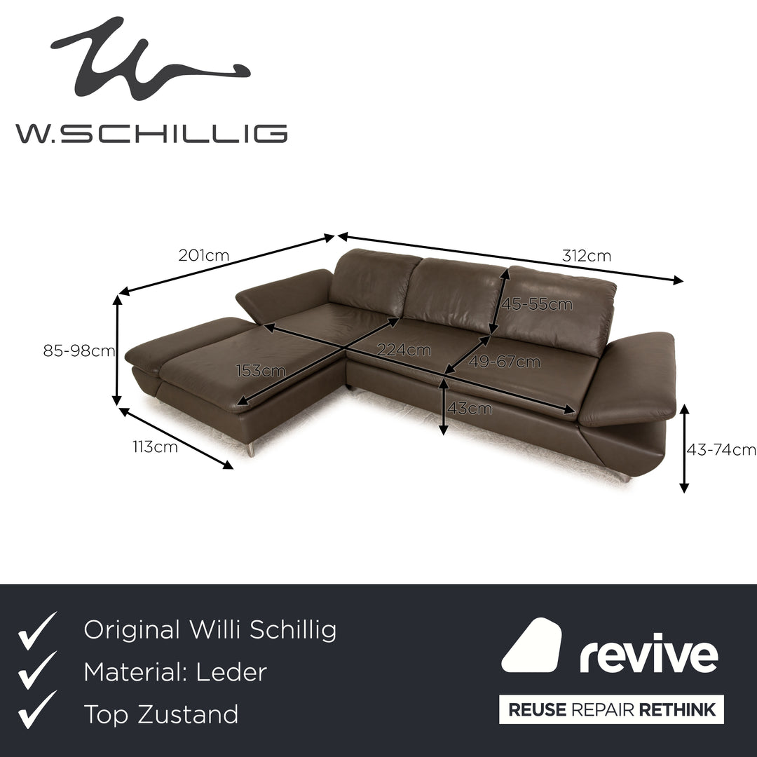 Willi Schillig Taoo Leder Ecksofa Grau Recamiere Links Sofa Couch manuelle Funktion