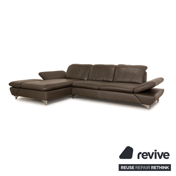 Willi Schillig Taoo Leder Ecksofa Grau Recamiere Links Sofa Couch manuelle Funktion