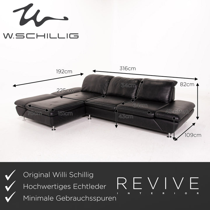 Willi Schillig Taoo Leather Corner Sofa Black Sofa Function Couch #14570