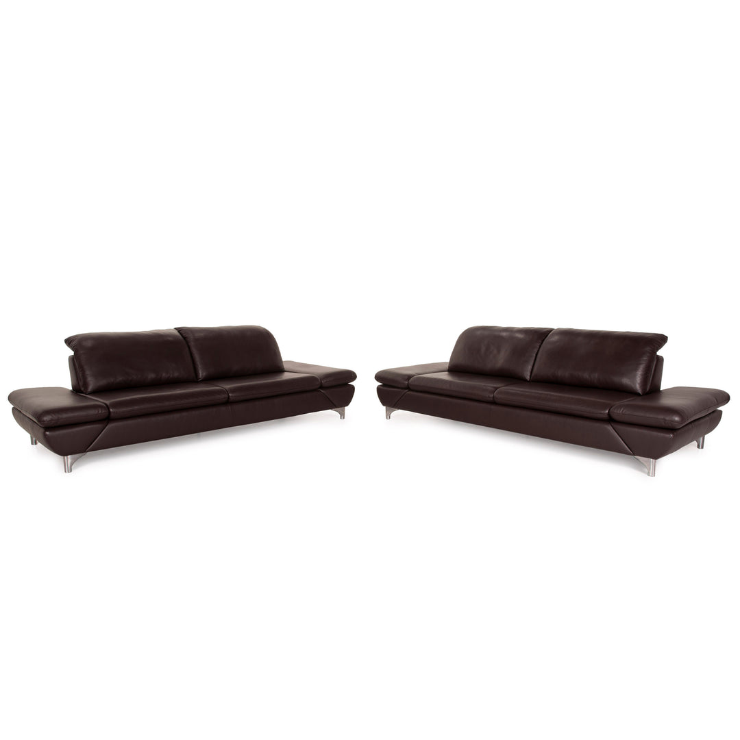 Willi Schillig Taoo leather sofa set brown three-seater sofa function couch dark brown 2x