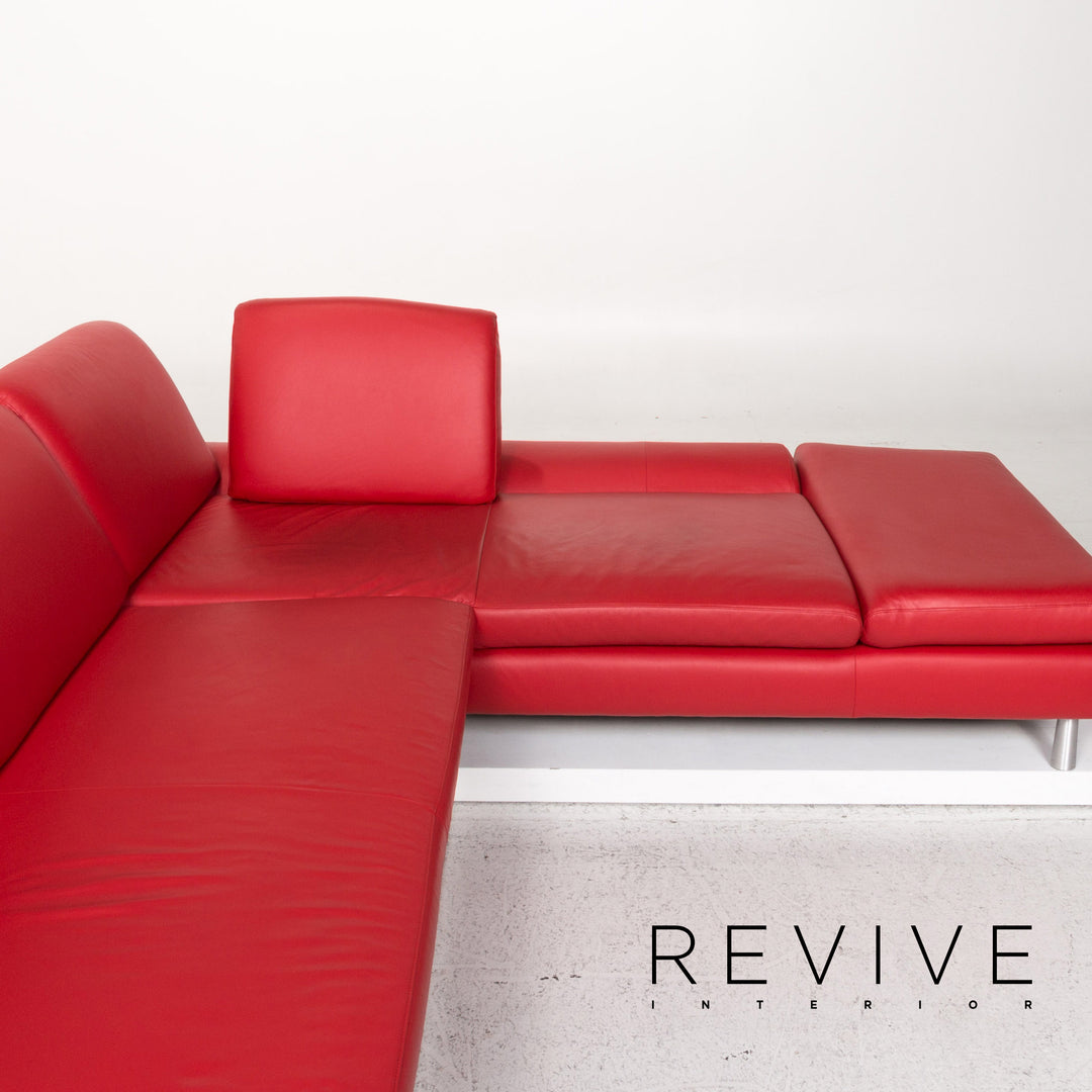 Willi Schillig Loop Leather Corner Sofa Red Function Couch #13295
