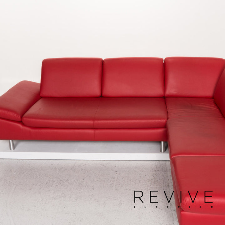 Willi Schillig Loop Leather Corner Sofa Red Function Couch #13295