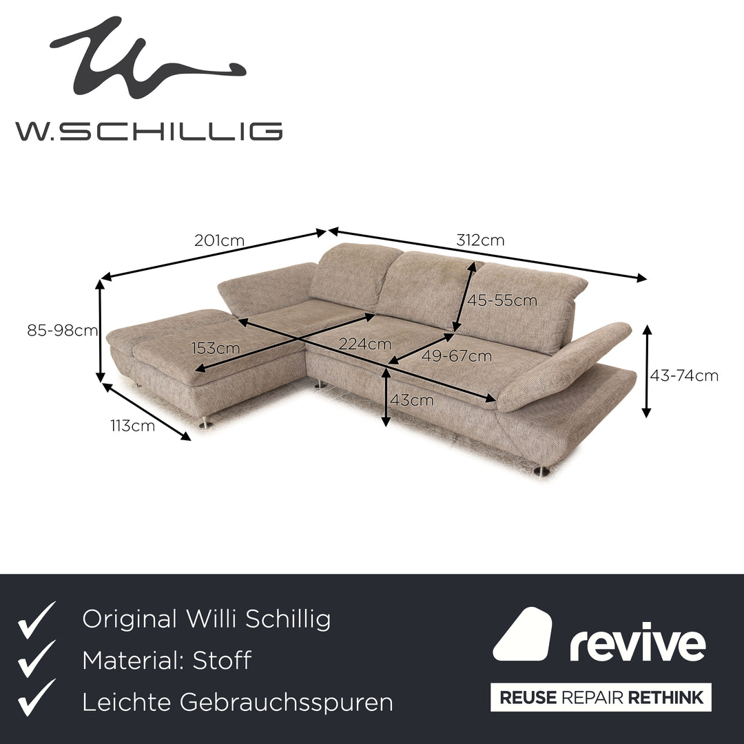 Willi Schillig Taoo fabric corner sofa gray sofa couch manual function chaise longue left