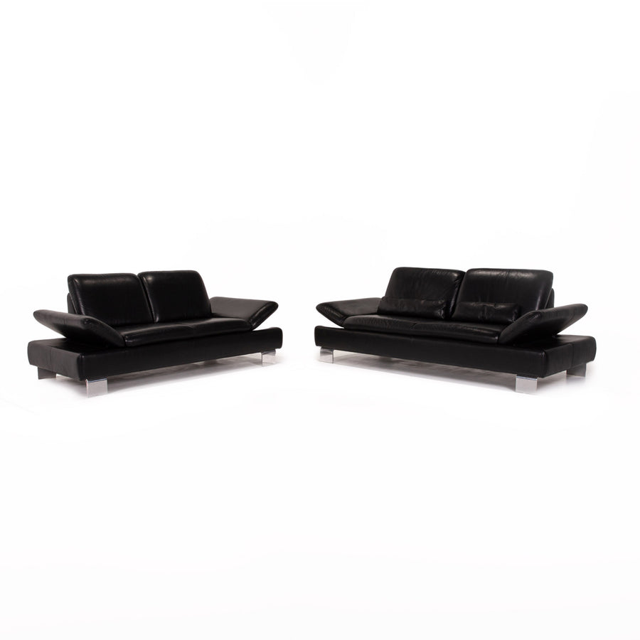 Willi Schillig Treasure PF Leder Sofa Garnitur Schwarz 1x Dreisitzer 1x Zweisitzer Funktion #13920