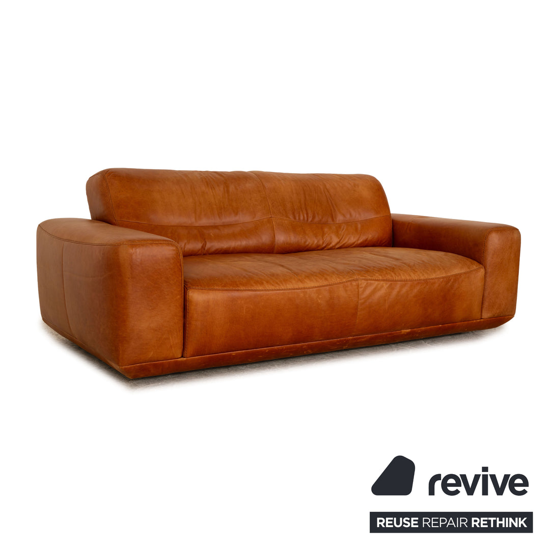 Willi Schillig William Leder Sofa Garnitur Braun Dreisitzer Zweisitzer Sofa Couch