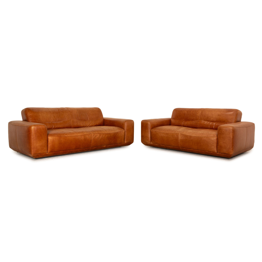 Willi Schillig William Leder Sofa Garnitur Braun Dreisitzer Zweisitzer Sofa Couch