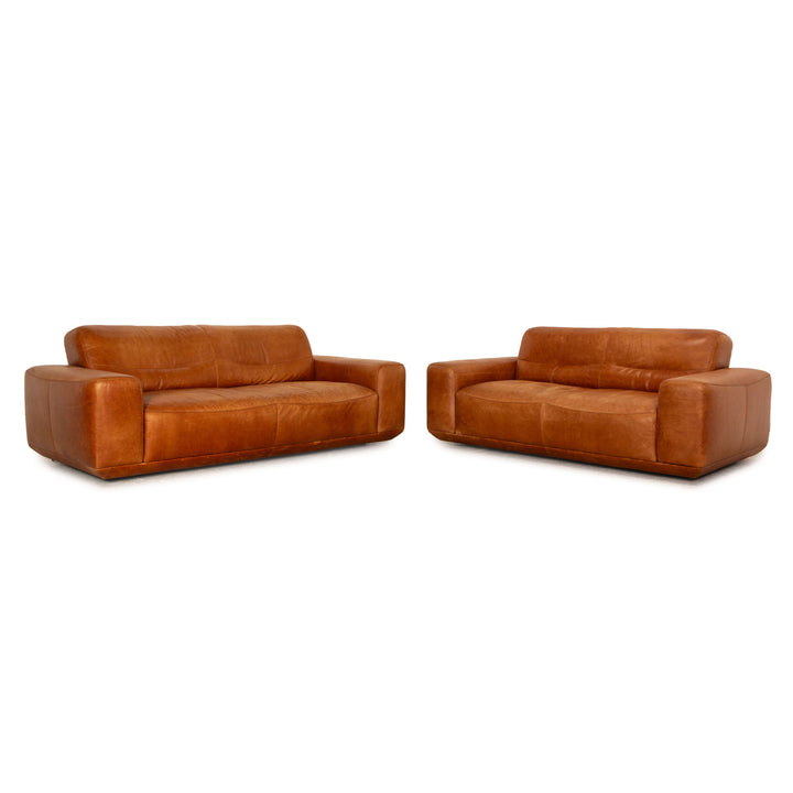 Willi Schillig William Leder Sofa Garnitur Braun Dreisitzer Zweisitzer Sofa Couch