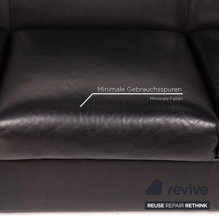 Wittmann Camin Leder Sofa Schwarz Dreisitzer Couch
