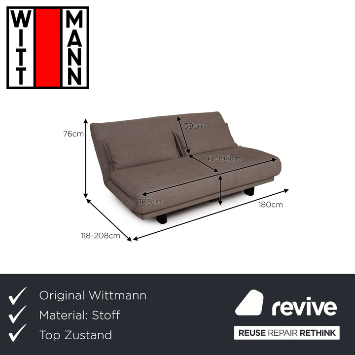 Wittmann Colli Stoff Sofa Grau Dreisitzer Funktion Schlaffunktion