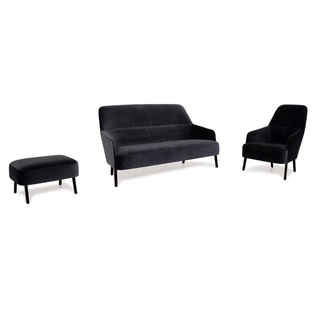 Wittmann mono fabric sofa set dark blue 1x two-seater 1x armchair 1x stool grey