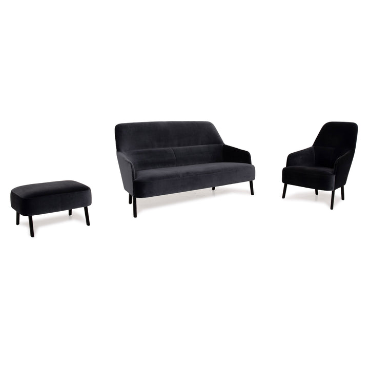 Wittmann mono fabric sofa set dark blue 1x two-seater 1x armchair 1x stool grey