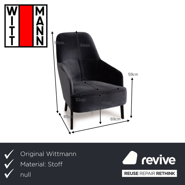 Wittmann mono fabric sofa set dark blue 1x two-seater 1x armchair 1x stool grey
