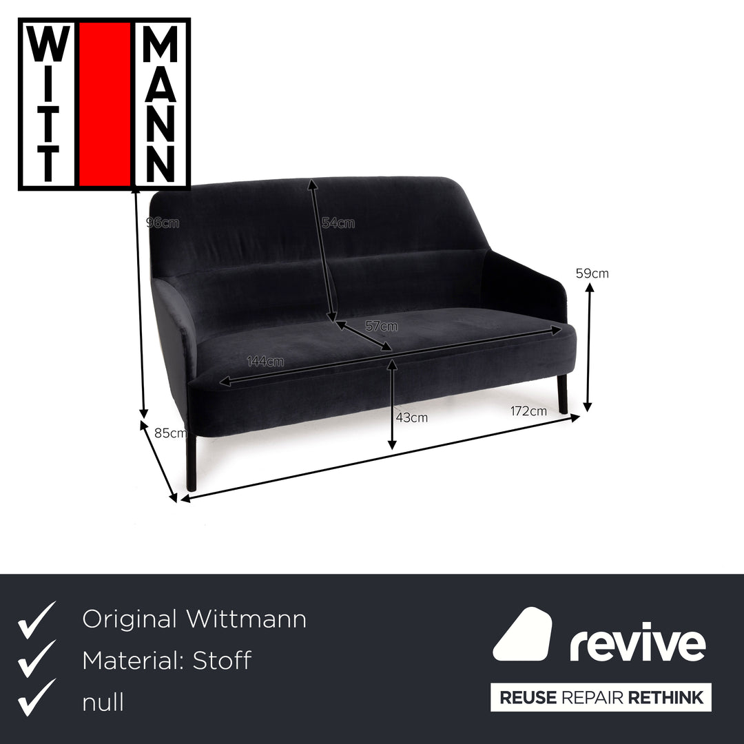 Wittmann mono fabric sofa set dark blue 1x two-seater 1x armchair 1x stool grey